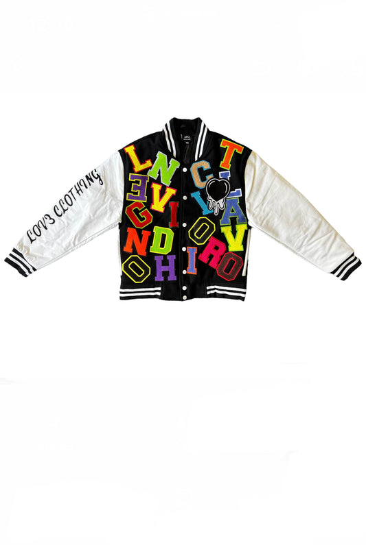 LOV3 ALL OVER VARSITY JACKET